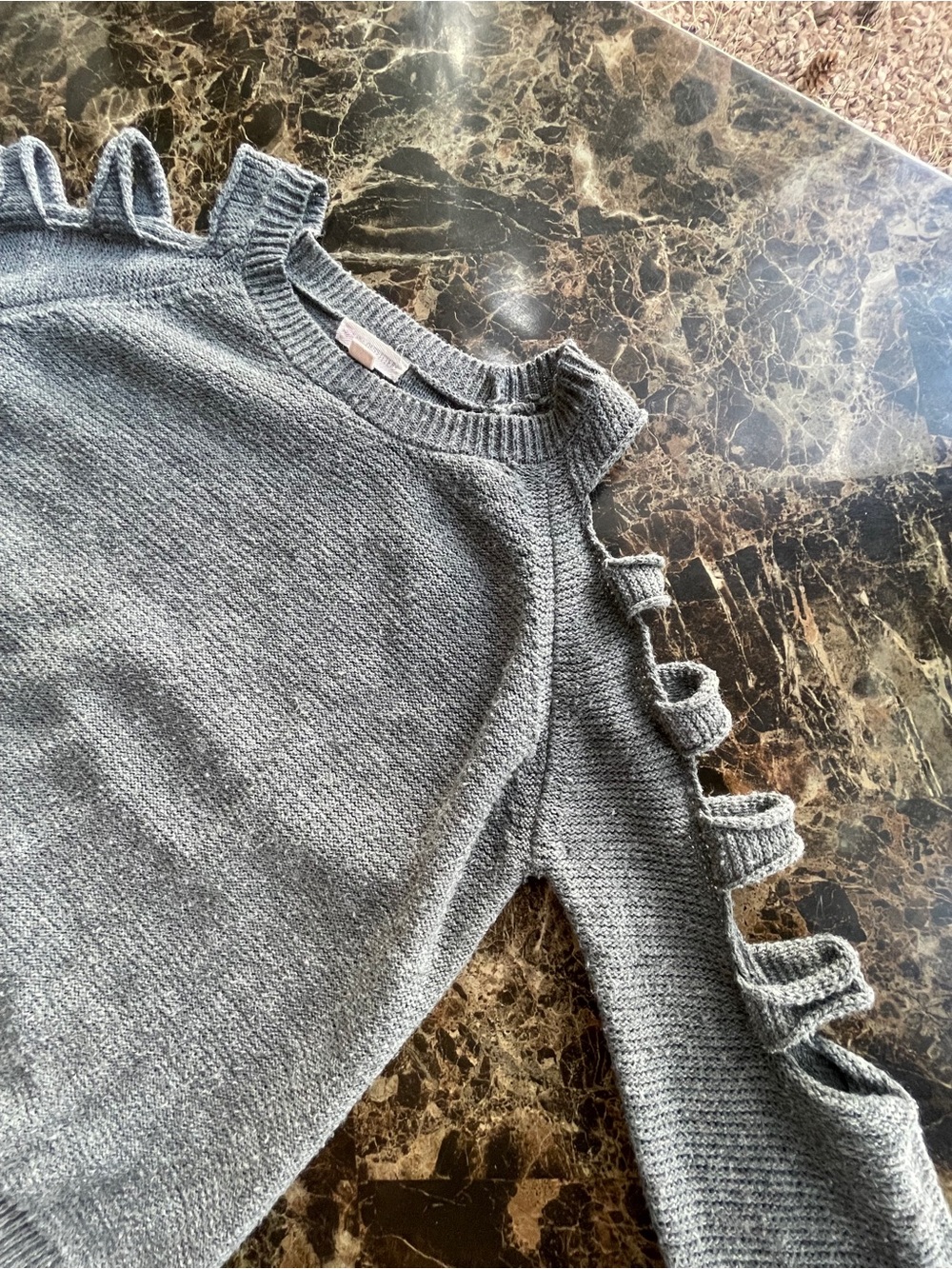 Cutout sleeve/cold shoulder sweater